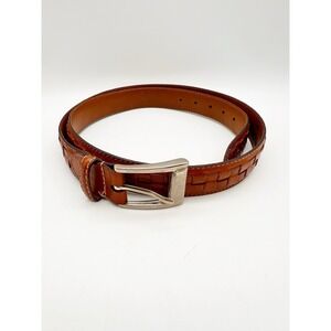 Johnston & Murphy Brown Aniline Kipskin Shoulders Leather Belt Size 38 Made USA